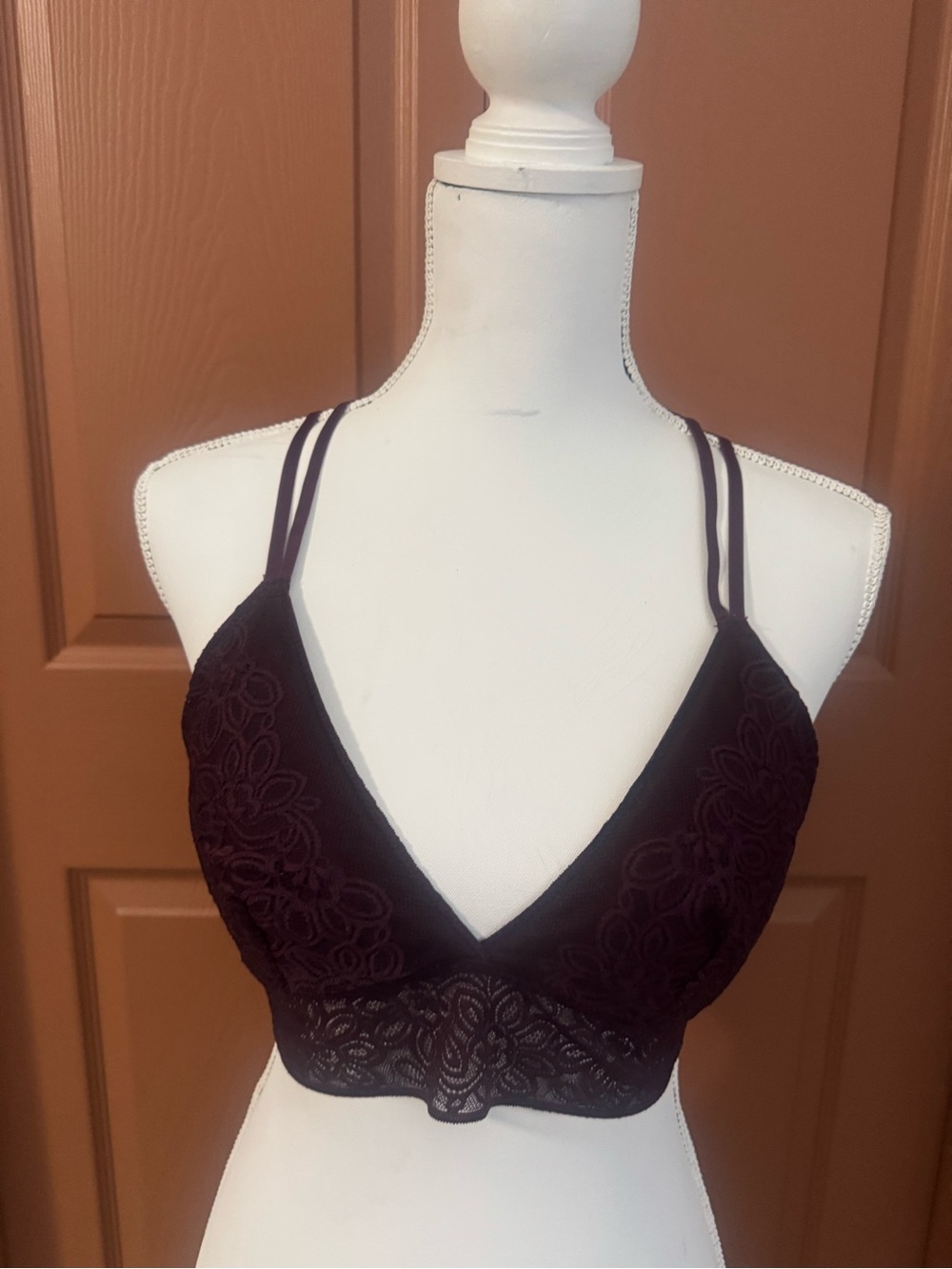 aerie Maroon Floral Lace Double-Strap Bralette